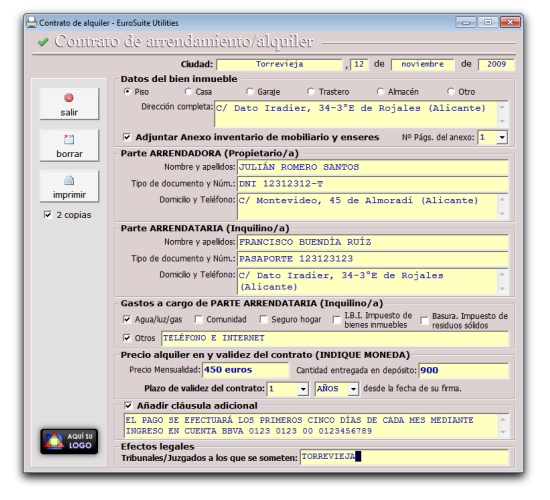 formulario de contrato de alquiler o arrendamiento de bienes inmuebles